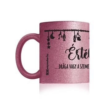 Bögre – „Értékes vagy” – rózsaszín glitteres