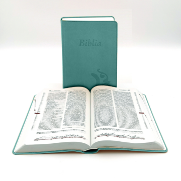 Középméretű, varrott, türkiz Károli-Biblia 2.0