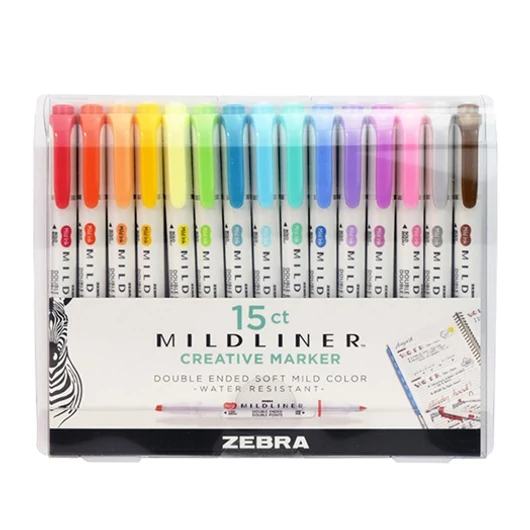 Szövegkiemelő, kétvégű – Zebra Mildliner Highlighter – 15 db