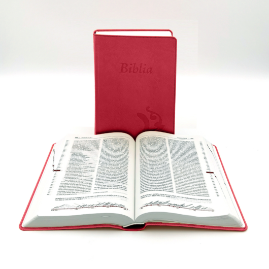 Kisméretű, varrott, Ciklámen Károli Biblia 2.0