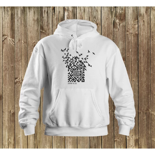 QR-kód – Uniszex kapucnis pulóver – 2 színben