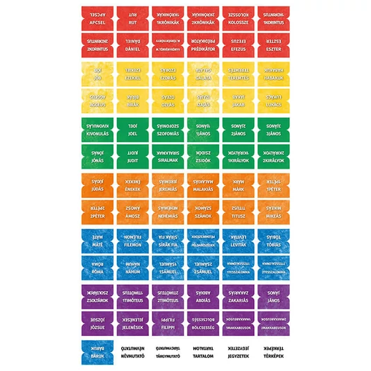 Regisztermatrica-készlet a Bibliához, katolikus – magyar – élénk színű