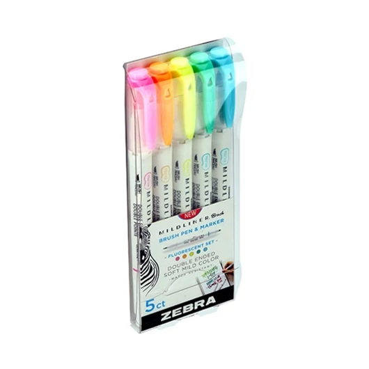 Ecsetirón, kétvégű – Zebra Mildliner Fluorescent – 5 db-os szett