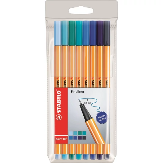 Tűfilc – Stabilo Point 88 – a kék 8 árnyalata – 0,4 mm, 8 db-os készlet