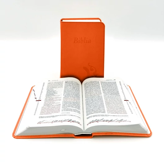 Középméretű, varrott, narancssárga Károli-Biblia 2.0