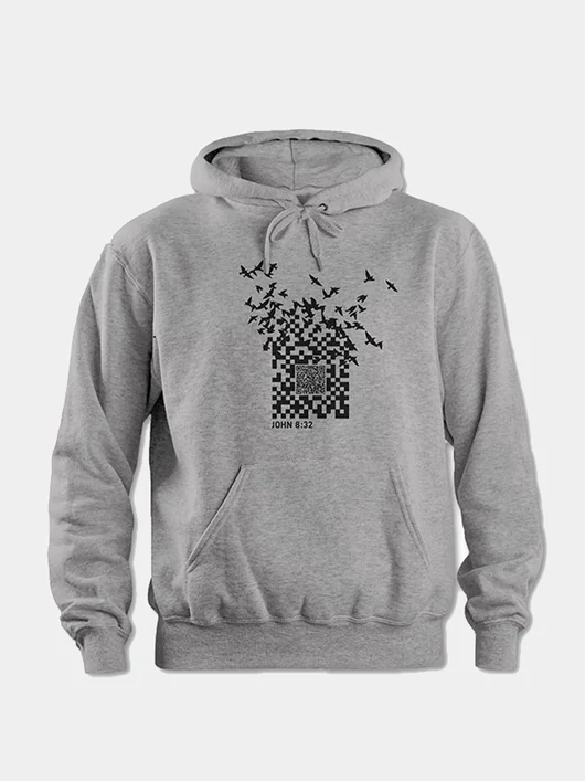 QR-kód – Uniszex kapucnis pulóver – 2 színben