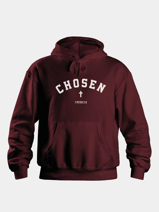 „Chosen” – keresztminta – Uniszex kapucnis pulóver, bordó – M-es méret