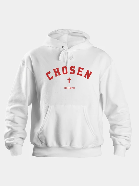 „Chosen” – keresztminta – Uniszex kapucnis pulóver, fehér – XXL-es méret
