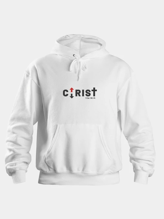 „CHRIST” – Uniszex kapucnis pulóver, fehér – L-es méret