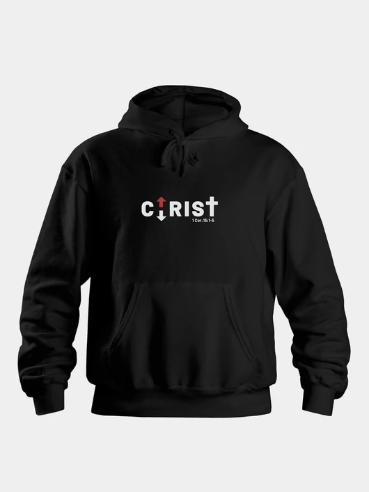„CHRIST” – Uniszex kapucnis pulóver, fekete – L-es méret