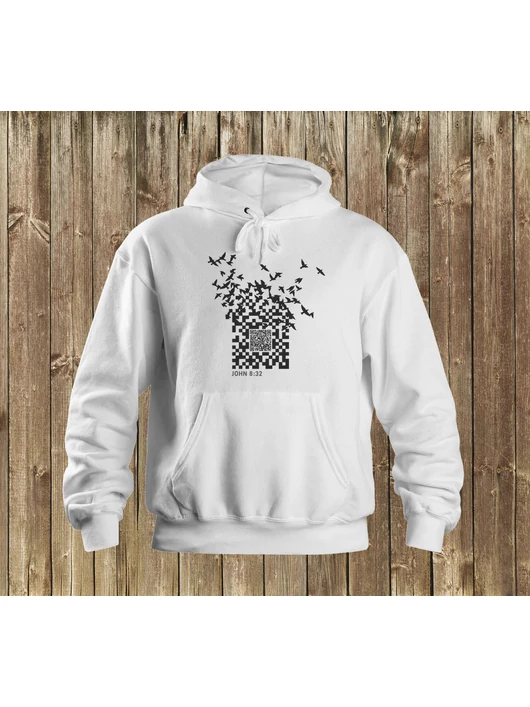QR-kód – Uniszex kapucnis pulóver – 2 színben