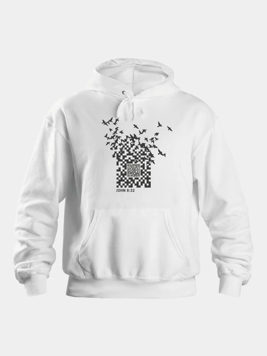 QR-kód – Uniszex kapucnis pulóver – 2 színben