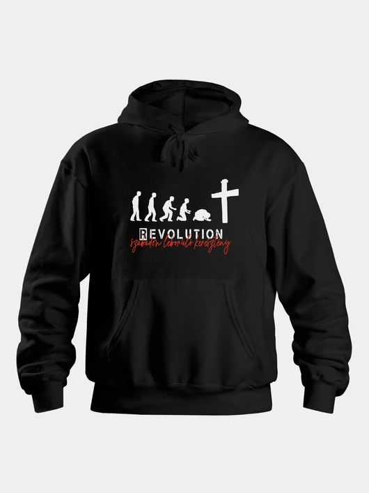 „REVOLUTION – szabadon leboruló keresztény” – Uniszex kapucnis pulóver – 2 színben