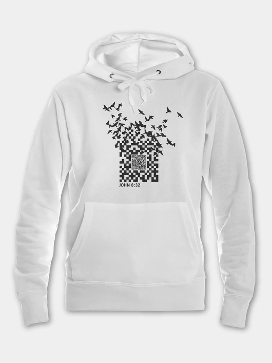 QR-kód – női kapucnis pulóver, fehér – L-es méret