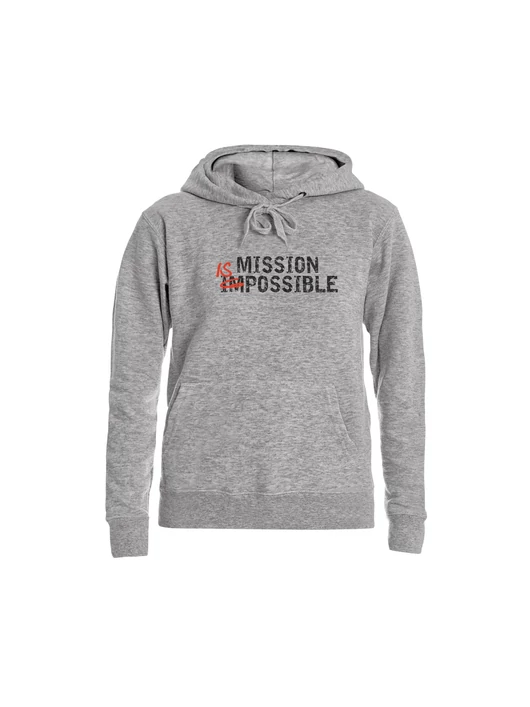 „MISSION IS POSSIBLE” – Női kapucnis pulóver, szürke – L-es méret