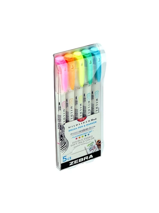 Ecsetirón, kétvégű – Zebra Mildliner Fluorescent – 5 db-os szett