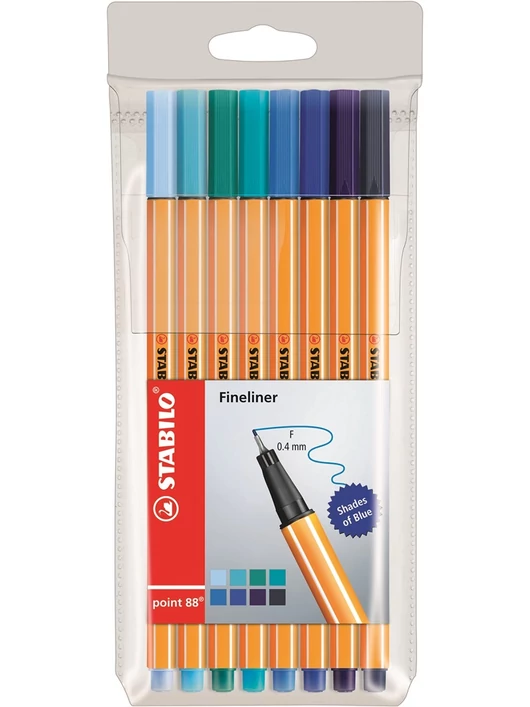 Tűfilc – Stabilo Point 88 – a kék 8 árnyalata – 0,4 mm, 8 db-os készlet