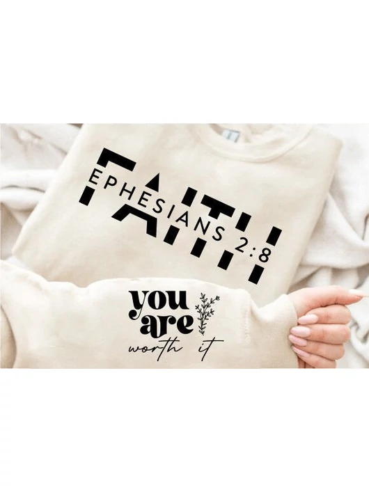 Faith. You Are Worth It – uniszex kereknyakú pulóver, fehér – L-es méret