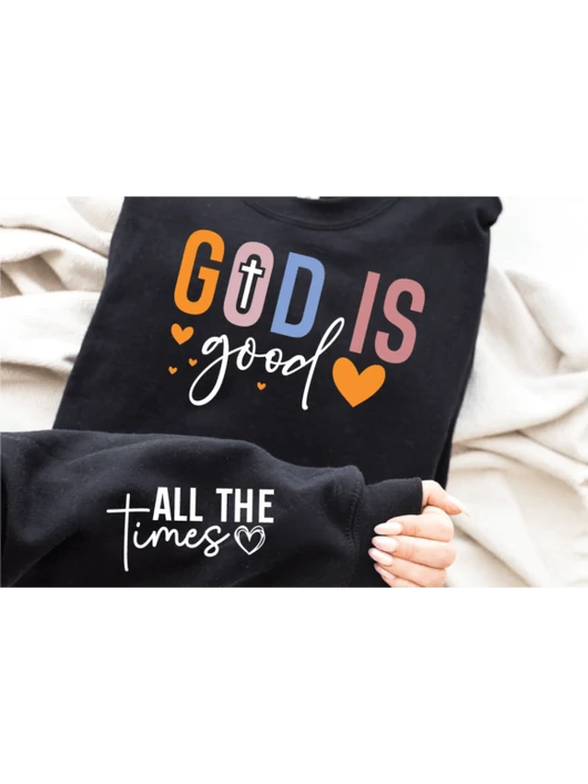 God is good – uniszex kereknyakú pulóver, sötétkék