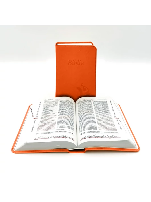 Középméretű, varrott, narancssárga Károli-Biblia 2.0