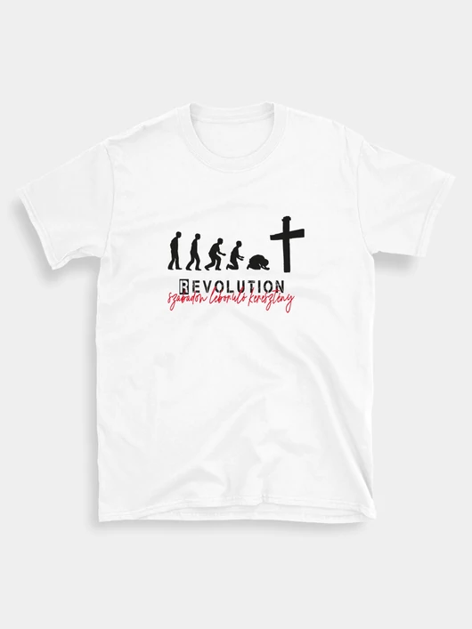 „REVOLUTION – szabadon leboruló keresztény” –  Uniszex póló, fehér – XL