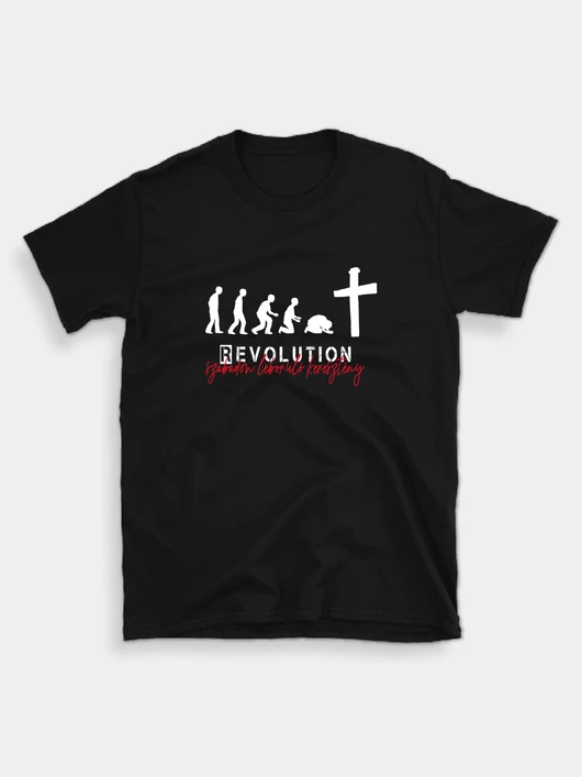 „REVOLUTION – szabadon leboruló keresztény” –  Uniszex póló, fekete – M