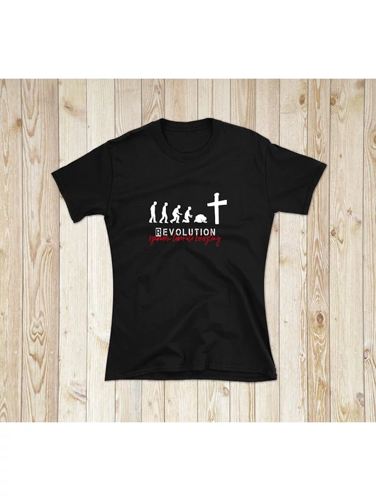 „REVOLUTION – szabadon leboruló keresztény” – női póló – 2 színben