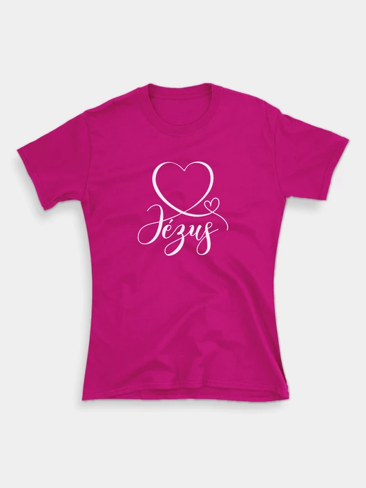 Jézus-szív – női póló, pink – XXL