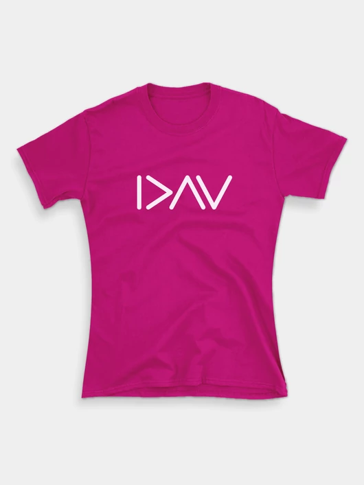 I>^V – „Isten nagyobb” – női póló, pink – XL