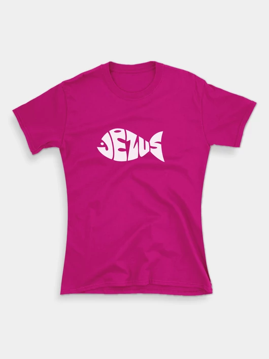 Jézus-hal – női póló, pink – M