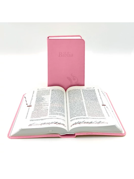 Középméretű, varrott, rózsaszín Károli-Biblia 2.0
