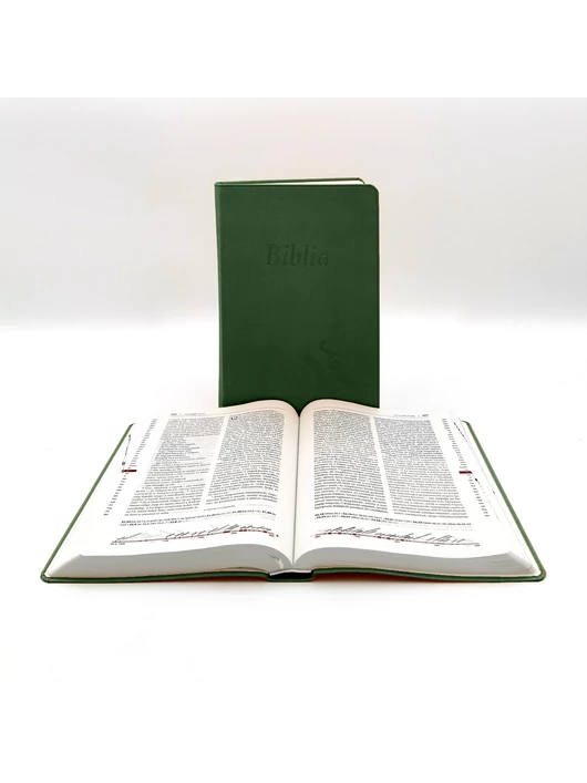 Nagyméretű, varrott, sötétzöld Károli-Biblia 2.0