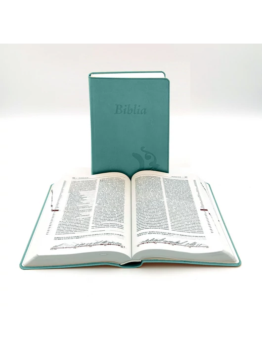 Kisméretű, varrott, türkiz Károli-Biblia 2.0