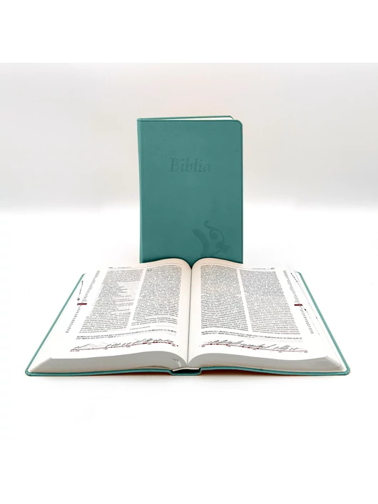 Nagyméretű, varrott, türkiz Károli-Biblia 2.0