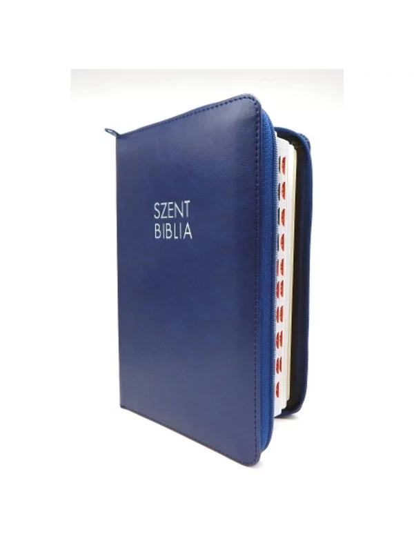 Biblia – Károli, sötétkék, közepes, cipzárral és regiszterrel