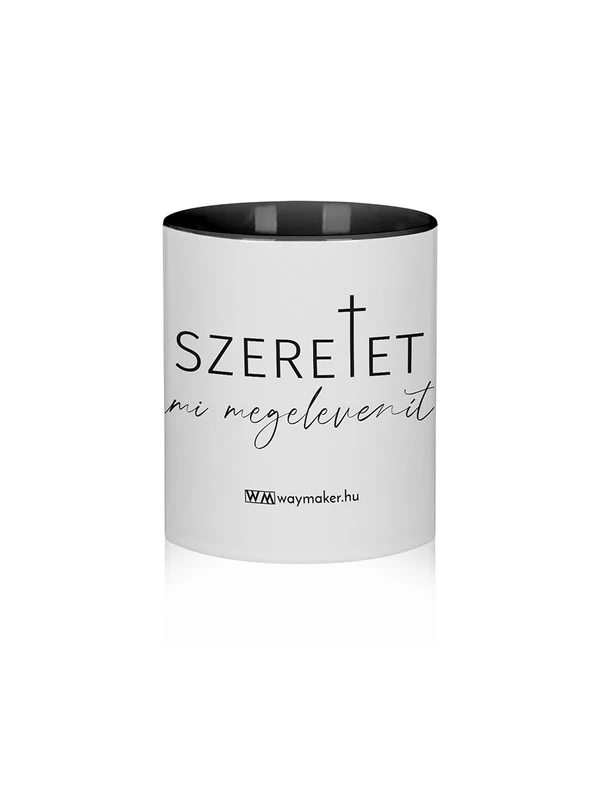 „Szeretet, ami megelevenít" – bögre fekete belsővel