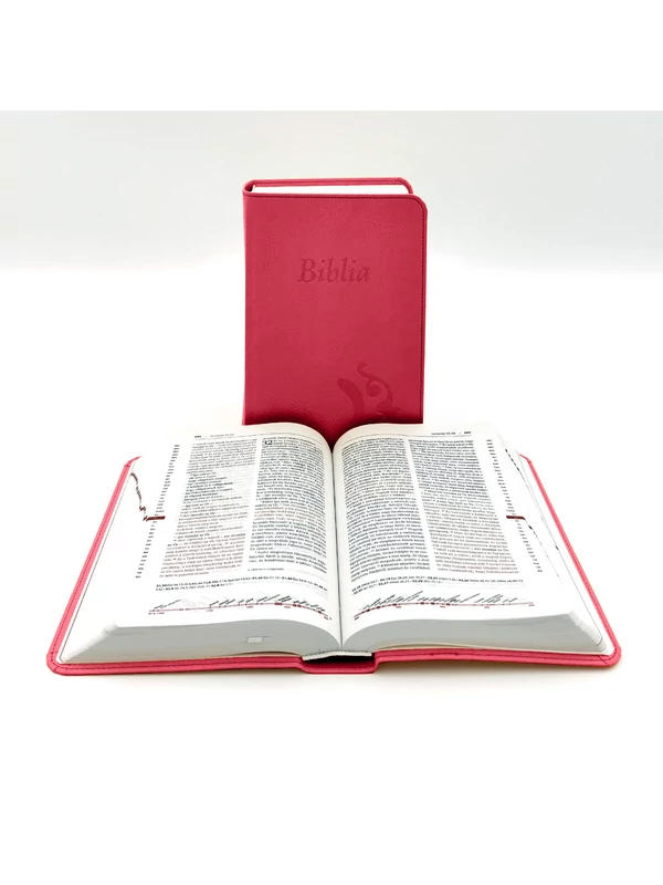 Középméretű, varrott, ciklámenszínű Károli-Biblia 2.0