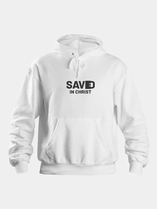 „Saved in Christ” – Uniszex kapucnis pulóver, fehér – M-es méret