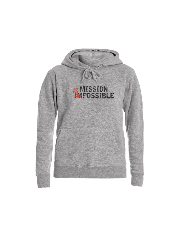„MISSION IS POSSIBLE” – Női kapucnis pulóver, szürke – L-es méret