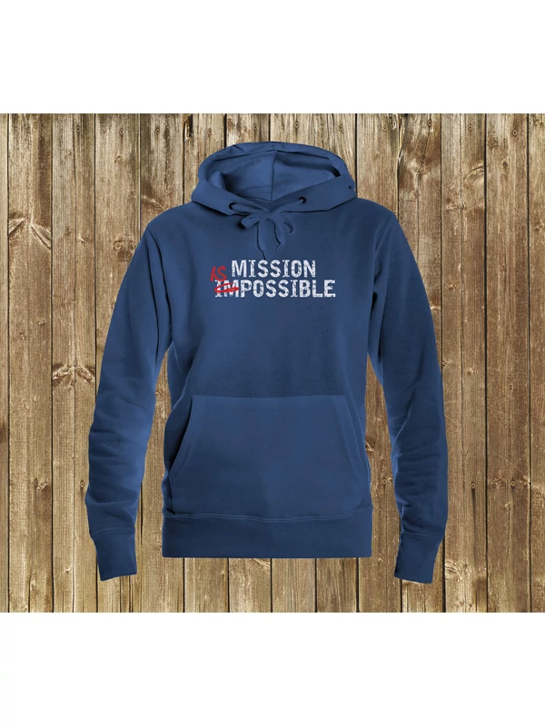 „MISSION IS POSSIBLE” – Női kapucnis pulóver, középkék – XL-es méret