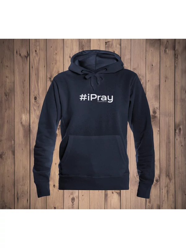 „#iPray” – női kapucnis pulóver, sötétkék – XL-es méret