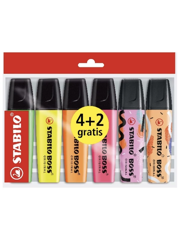 Szövegkiemelő – Stabilo Boss, 4+2 – 6 db/készlet