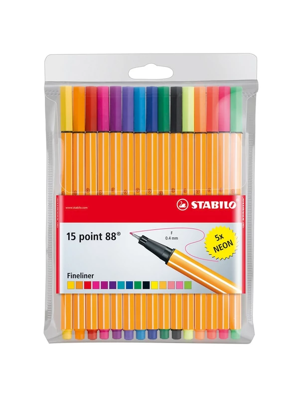 Tűfilc – Stabilo Point 88 – 0,4 mm, 15 db-os készlet (10 + 5)