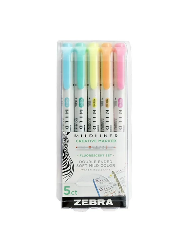 Szövegkiemelő, kétvégű – Zebra Mildliner fluorescent 1,4-4,0 mm – 5db/készlet
