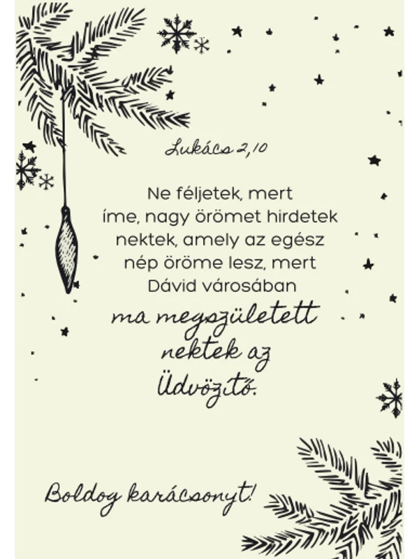 Ne féljetek, mert íme, nagy örömet hirdetek (krémszínű) – képeslap csomag (10 db) – karácsony