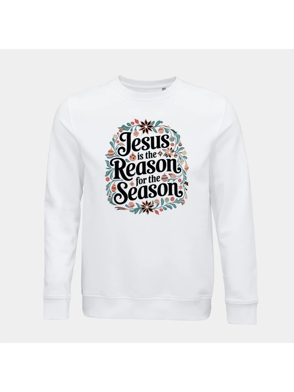 Jesus is the Reason for the Season – uniszex kereknyakú pulóver, fehér – S-es méret