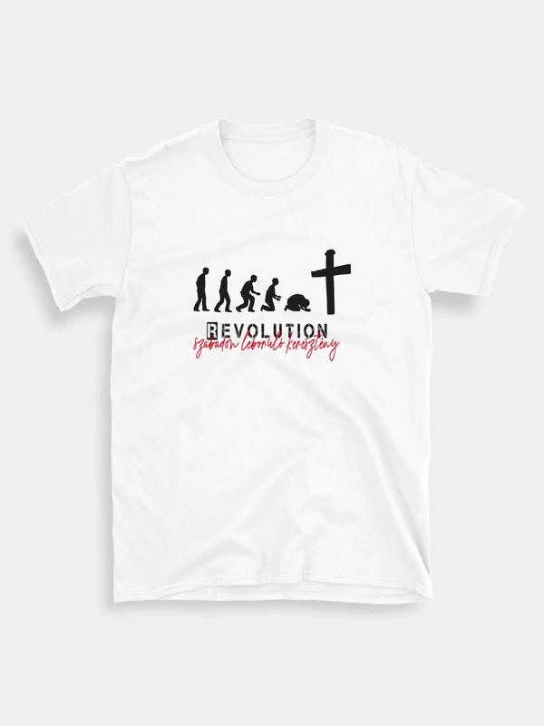 „REVOLUTION – szabadon leboruló keresztény” –  Uniszex póló, fehér – L