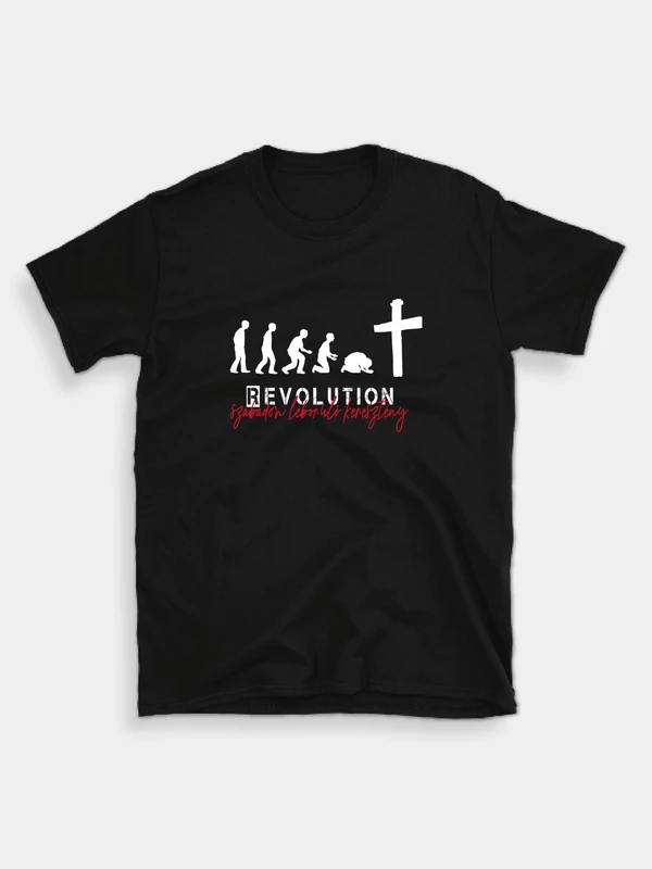 „REVOLUTION – szabadon leboruló keresztény” –  Uniszex póló, fekete – M