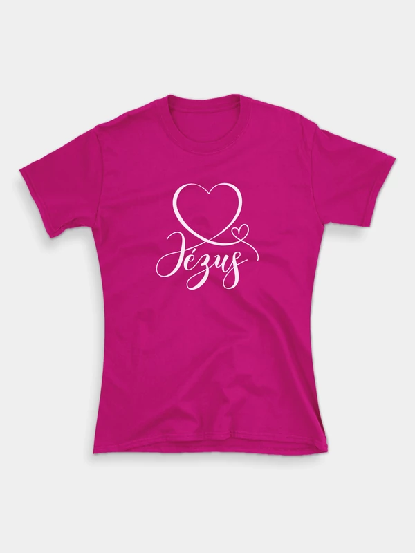 Jézus-szív – női póló, pink – XXL