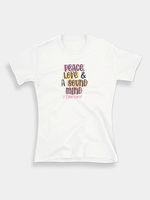 Peace, Love  &  a Sound Mind – női póló, fehér – XL